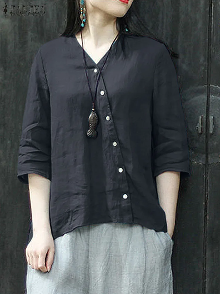 2023 ZANZEA Summer FashionShirt Woman V-Neck 3/4 Sleeve Solid Cotton Tunic Tops Female Casual Blouse Elegant Work Blusas Mujer
2023 ZANZEA Summer FashionShirt Woman V-Neck 3/4 Sleeve Solid Cotton Tunic Tops Female Casual Blouse Elegant Work Blusas Mujer