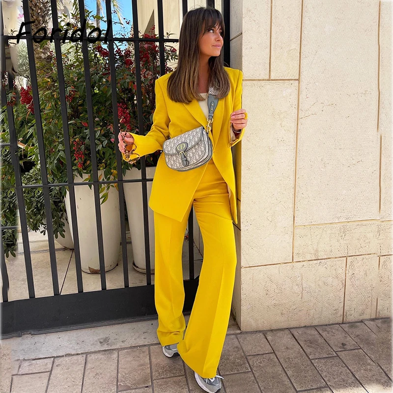 Foridol Single Button Slip Yellow Fashion Blazer Sets Women Office Flare Pants Outfits Clothing Spring 2 Pcs Blazer Long Pants
Foridol Single Button Slip Yellow Fashion Blazer Sets Women Office Flare Pants Outfits Clothing Spring 2 Pcs Blazer Long Pants
