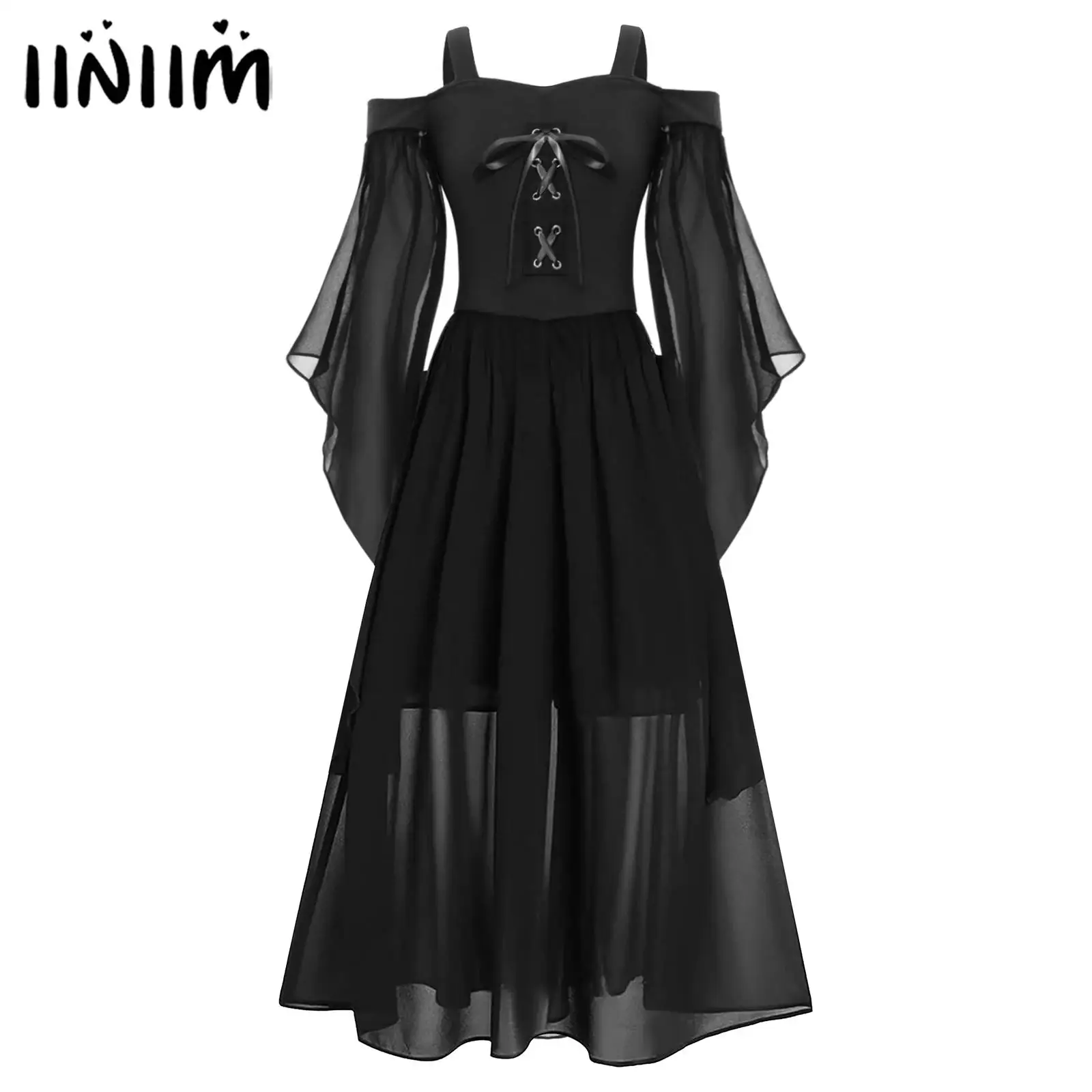 

Girls Medieval Renaissance Elf Princess Lolita Gothic Queen Party Dress Cosplay Outfit Lace Up Front Flowy Halloween Costumes