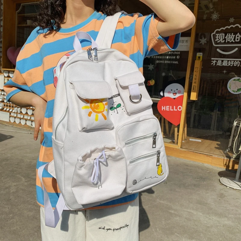 New Solid Color Cute Women Backpack Fashion Multi Pocket Student Bag Canvas School Bag For Teenage Girls White Backpacks Travel
New Solid Color Cute Women Backpack Fashion Multi Pocket Student Bag Canvas School Bag For Teenage Girls White Backpacks Travel