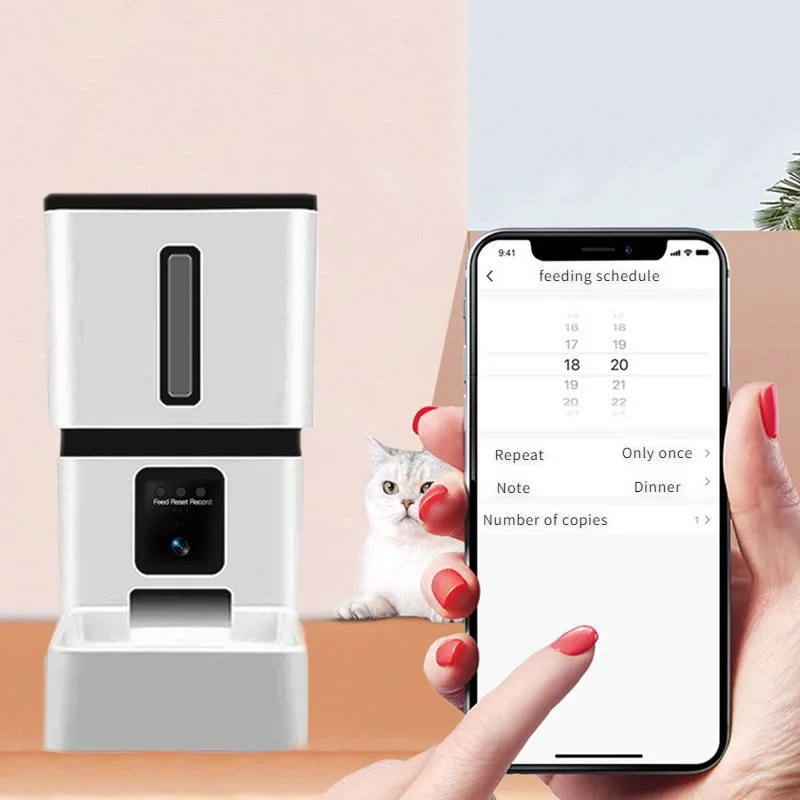 Smart pet feeder WiFi smart dry food dispenser smart timing automatic pet feeding cats and dogs camera voice recording bowl
Smart pet feeder WiFi smart dry food dispenser smart timing automatic pet feeding cats and dogs camera voice recording bowl