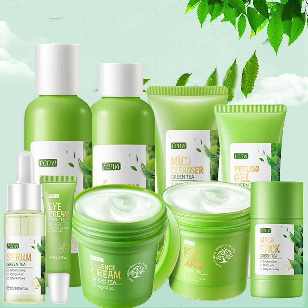 Green Tea Facial Kits Moisturizing Oil Control Face Cream Acne Sreum Exfoliating Gel Firming Nourish Eye Cream Beauty Care Set
Green Tea Facial Kits Moisturizing Oil Control Face Cream Acne Sreum Exfoliating Gel Firming Nourish Eye Cream Beauty Care Set