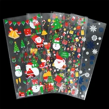 50/100Pcs Christmas Plastic Candy Bags Christmas Cookies Gift Bags Snowflakes Santa Claus Xmas Packaging Pouch New Year Favors