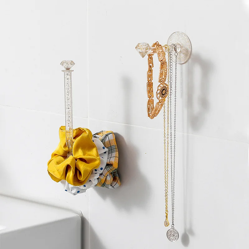 

Bathroom Wall Mount Toilet Paper Holder Jewelry Hair Hoop Storage Hook Traceless Transparent Adhesive Hook Small Object Hanger