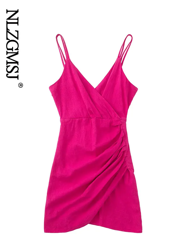 Nlzgmsj 2022 Summer Women Fashion Linen Blend Camisole Dress Holiday Style Front Slit Side Pleated Female Chic Midi Dress 202205 
Nlzgmsj 2022 Summer Women Fashion Linen Blend Camisole Dress Holiday Style Front Slit Side Pleated Female Chic Midi Dress 202205