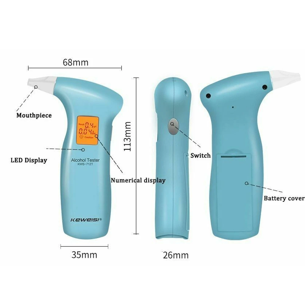 Drunk Tester Breathalyzer Measuring Portable 3V Blue/Black Digital Tester Driver Alcohol Tester Drunk Detector
Drunk Tester Breathalyzer Measuring Portable 3V Blue/Black Digital Tester Driver Alcohol Tester Drunk Detector
