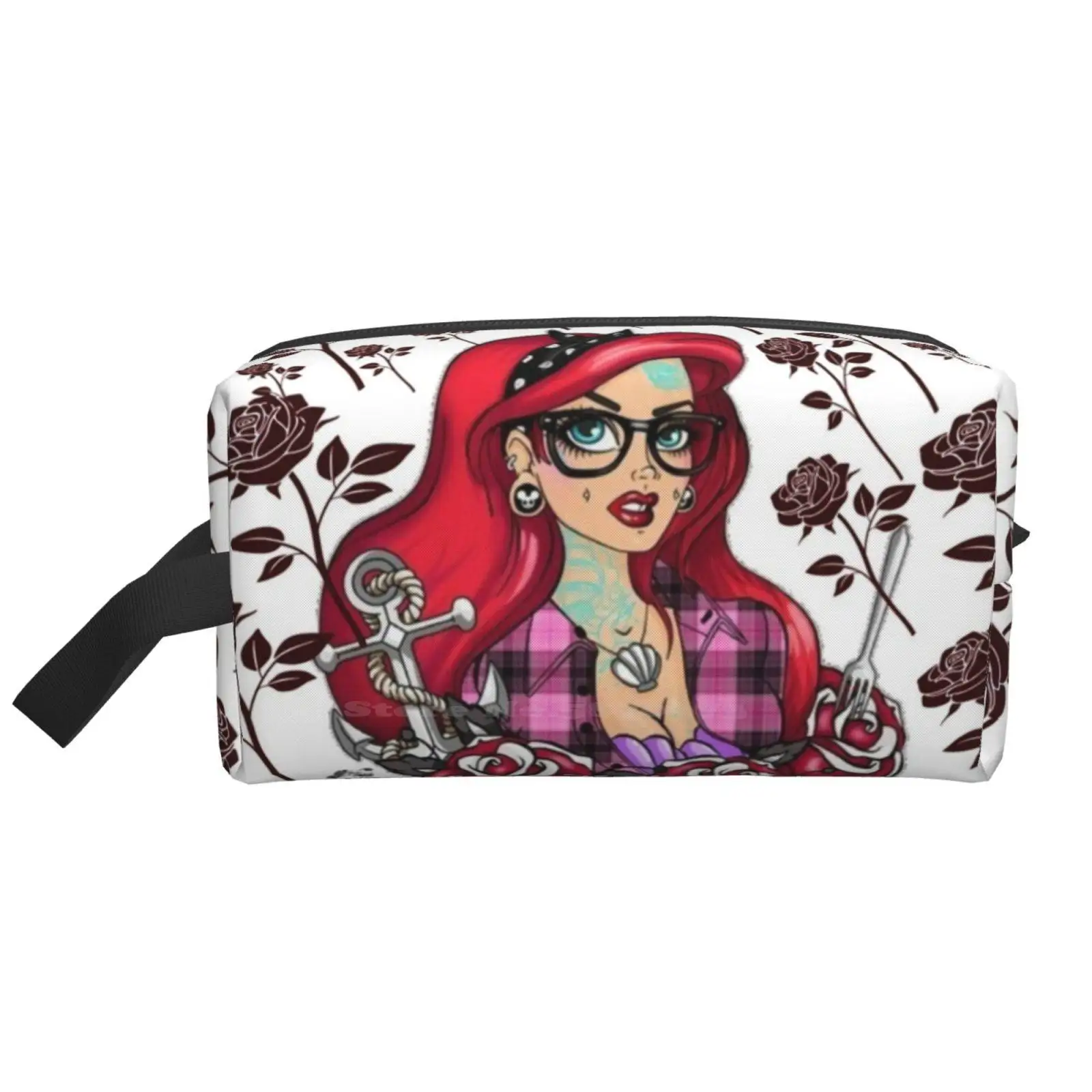 

Ariel Rose Travel Storge Bag Digital Portable Zipper Pen Bags Little Mermaid Girls Womens Children Roses Goth Premium Fitted