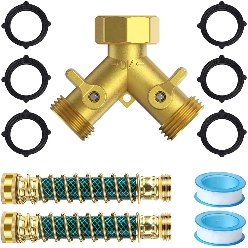 Garden Hose Splitter 2 Way, 2 Pack Garden Hose Protectors, Heavy Duty Brass 3/4 Inch Thread Garden Hose Connector Set
Garden Hose Splitter 2 Way, 2 Pack Garden Hose Protectors, Heavy Duty Brass 3/4 Inch Thread Garden Hose Connector Set