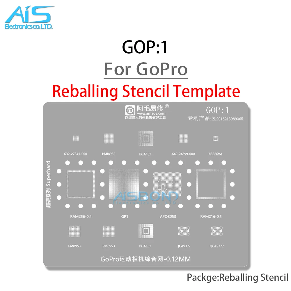 

AMAOE GOP1 BGA Reballing Stencil For GoPro APQ8053 GP1 CPU RAM PM8953 PMI8952 QCA9377 632-27341-000 649-24899-000 88326VA