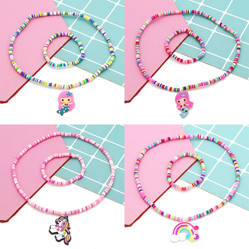 2pcs/Sets Clay Beads Chip Jewelry Sets Mermaid Unicorn Rainbow Butterfly Charm Necklace Bracelet For Girl Birthday Gift Toys
2pcs/Sets Clay Beads Chip Jewelry Sets Mermaid Unicorn Rainbow Butterfly Charm Necklace Bracelet For Girl Birthday Gift Toys