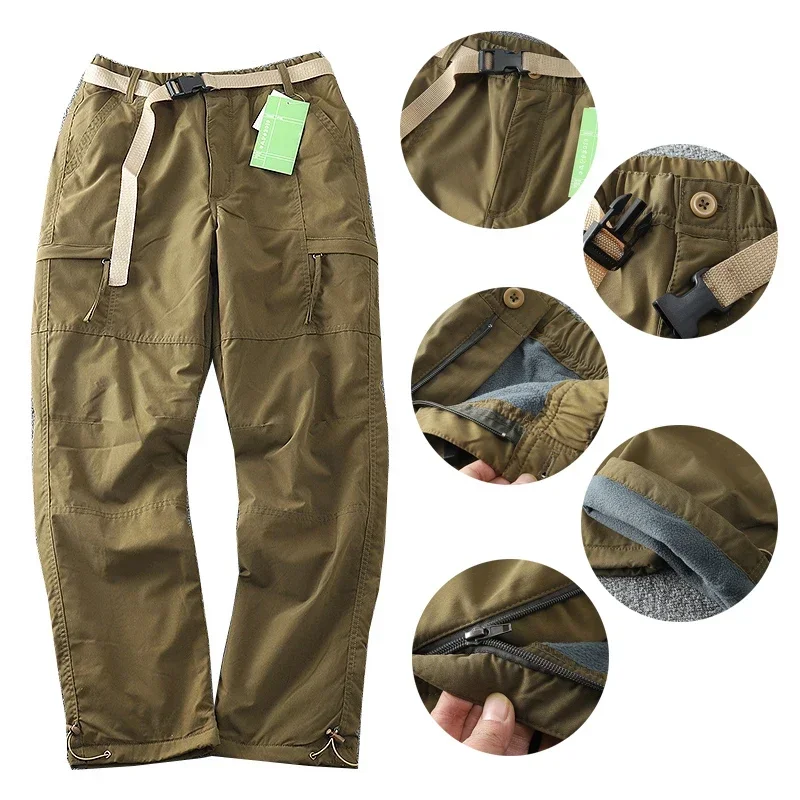 

Немецкие ветрозащитные водонепроницаемые мягкие брюки с плюшевой подкладкой, мужские прямые комбинезоны с сумкой, брюки для кемпинга и охоты