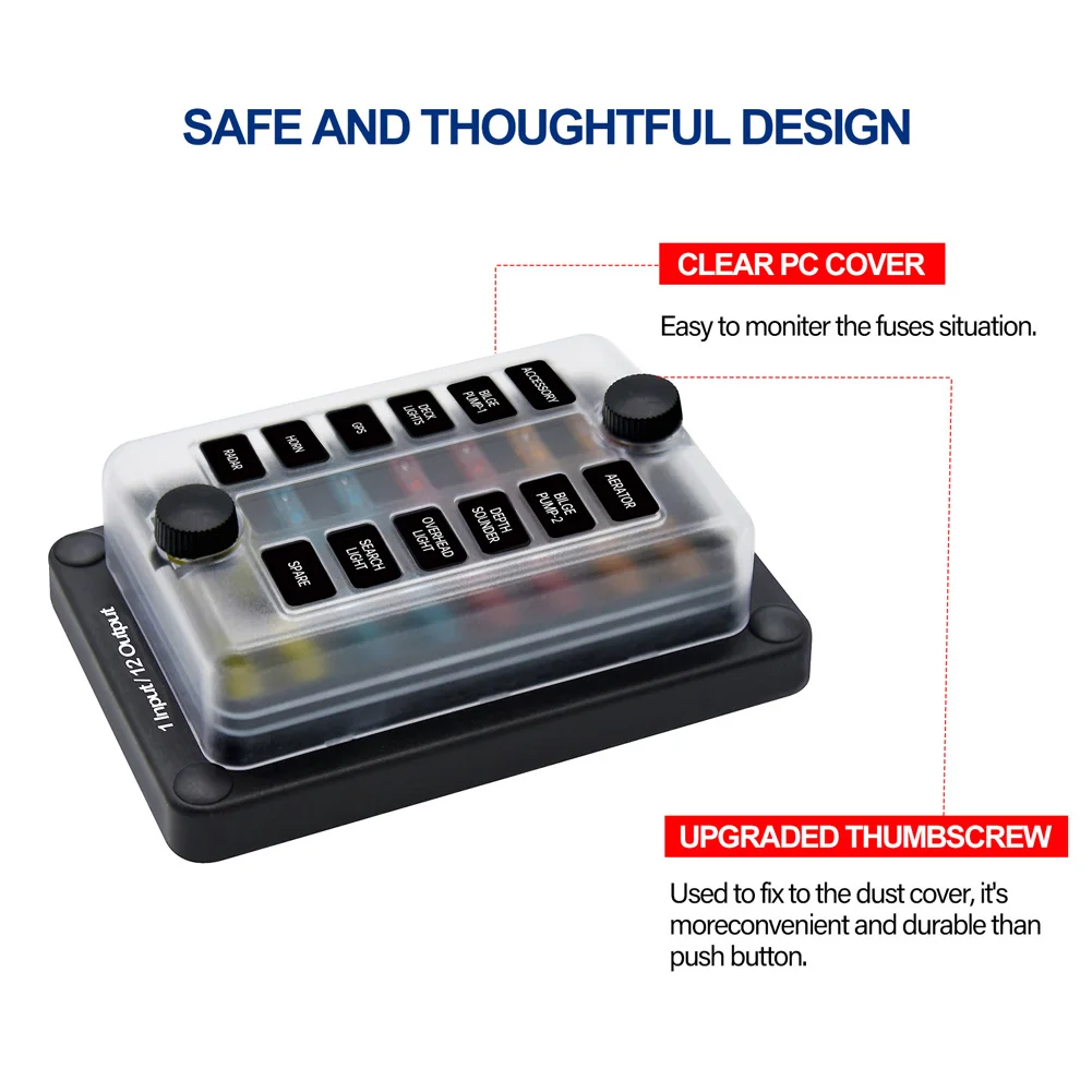 Car Boat Fuse Box Holder With 12 Ways Blade Fuse Holder Block & Warning Indicator 12V~36V Power Distribution Panel Board
Car Boat Fuse Box Holder With 12 Ways Blade Fuse Holder Block & Warning Indicator 12V~36V Power Distribution Panel Board