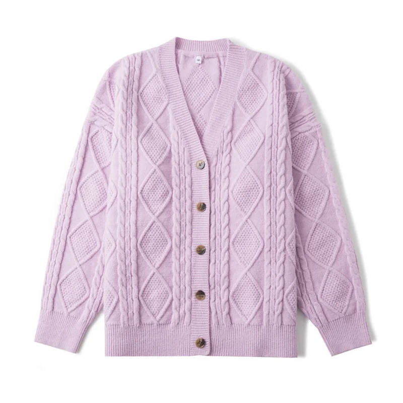 Женский трикотажный кардиган, повседневный однобортный свитер с V-образным вырезом и длинными рукавами, Осень-зима 
Женский трикотажный кардиган, повседневный однобортный свитер с V-образным вырезом и длинными рукавами, Осень-зима