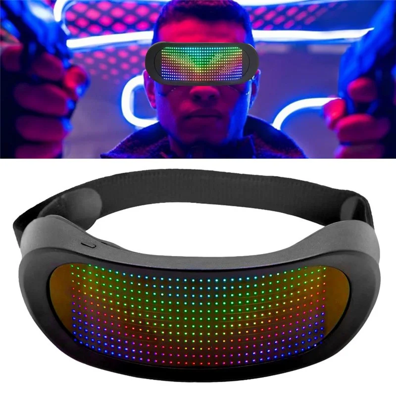

LED Dynamic Luminous Glasses Bluetooth Control Fashion Party Flashing Glow Glass Light Up Costume Party Sunglass Type C Charging