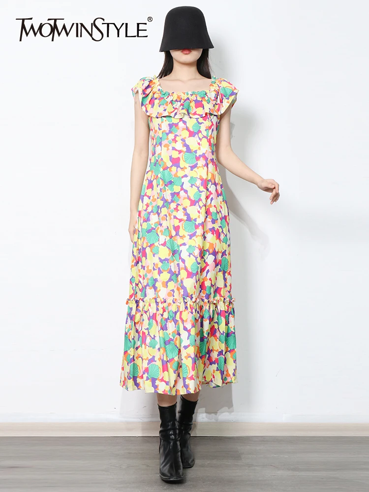 TWOTWINSTYLE Vintage Print Colorblock Dress For Women Square Collar Sleeveless High Waist Loose Midi Dresses Female Clothing New
TWOTWINSTYLE Vintage Print Colorblock Dress For Women Square Collar Sleeveless High Waist Loose Midi Dresses Female Clothing New