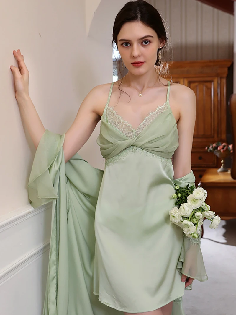 Women French Spaghetti Strap Nightdress Robe Two Pieces Suits Silk Lace Sexy Lingerie Robe Loose Princess Sleep Nightgowns
Women French Spaghetti Strap Nightdress Robe Two Pieces Suits Silk Lace Sexy Lingerie Robe Loose Princess Sleep Nightgowns