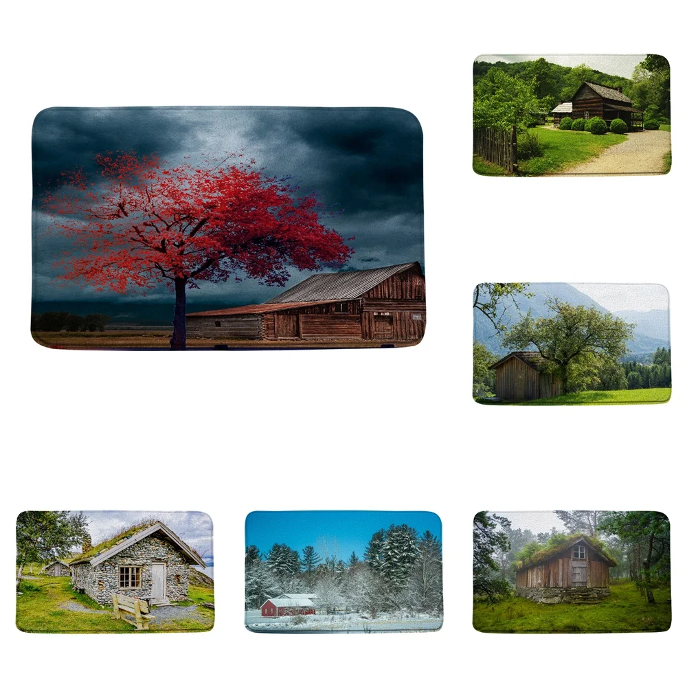 

Rural Country Scenery Chalet Bath Mats Tub Decor Non-silp Farm Forest Maple Trees Bathroom Rugs Carpets Indoor Doormat Floor Pad