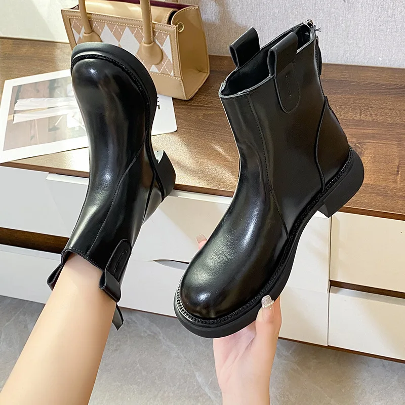 

2023 Winter Vintage Women's Thicken Martin Boots Winter Fashion Ankle Booties British Style Back Zipper Casual Coturno Feminino