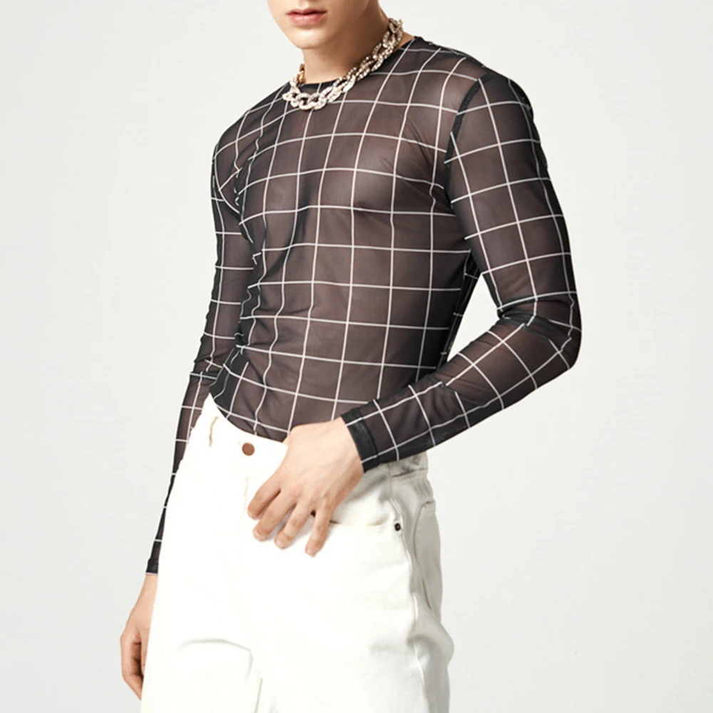 American Bottoming Shirt Tops Men Grid Gauze Perspective Elastic T-Shirts Fashion Male O Neck Long Sleeve Camiseta LGBT Clothing
American Bottoming Shirt Tops Men Grid Gauze Perspective Elastic T-Shirts Fashion Male O Neck Long Sleeve Camiseta LGBT Clothing