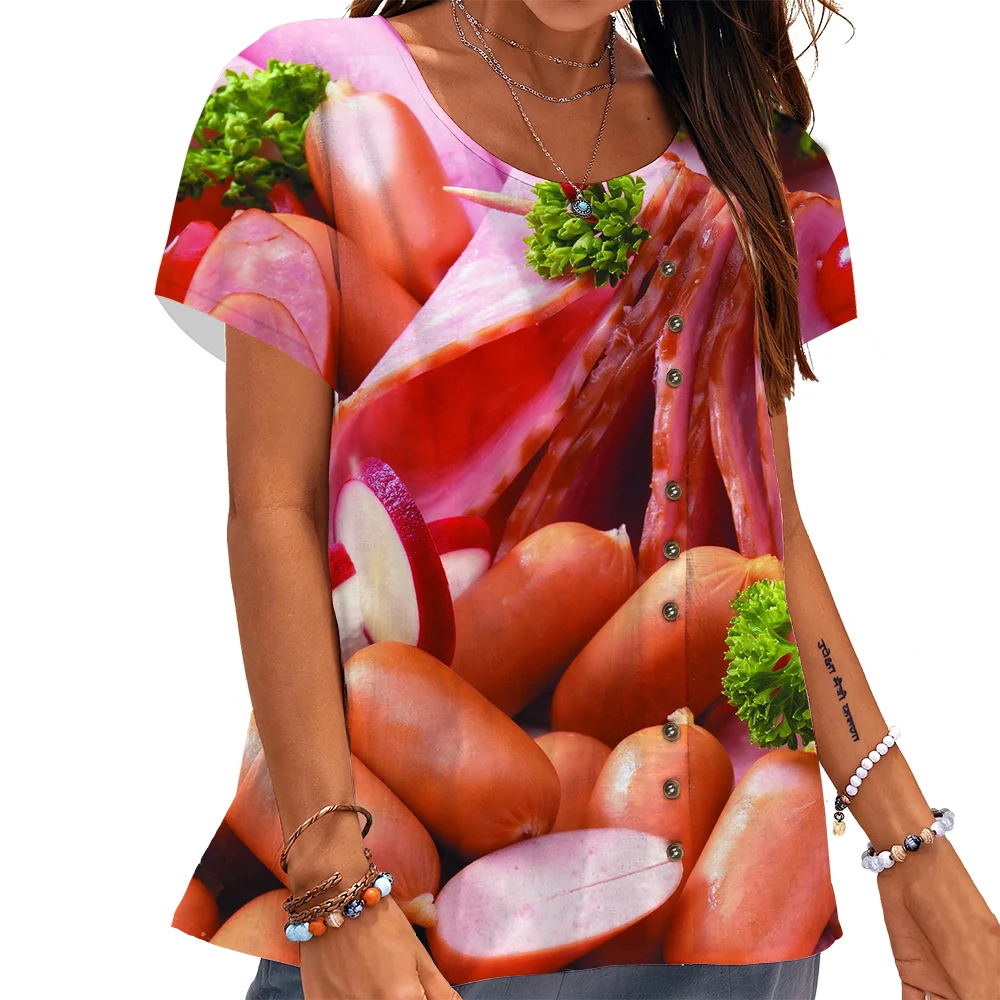CLOOCL Women T-Shirt Tasty Ham Sausage Graphics 3D Printed Tees Button Decorate Short Sleeve Blouse Summer Oversized T Shirts
CLOOCL Women T-Shirt Tasty Ham Sausage Graphics 3D Printed Tees Button Decorate Short Sleeve Blouse Summer Oversized T Shirts