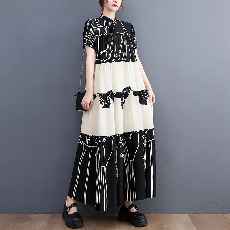 Short Sleeve Maxi Dresses Women Big Size Long Loose Dresses Mother Printed Black Dress Lady long Dress
Short Sleeve Maxi Dresses Women Big Size Long Loose Dresses Mother Printed Black Dress Lady long Dress