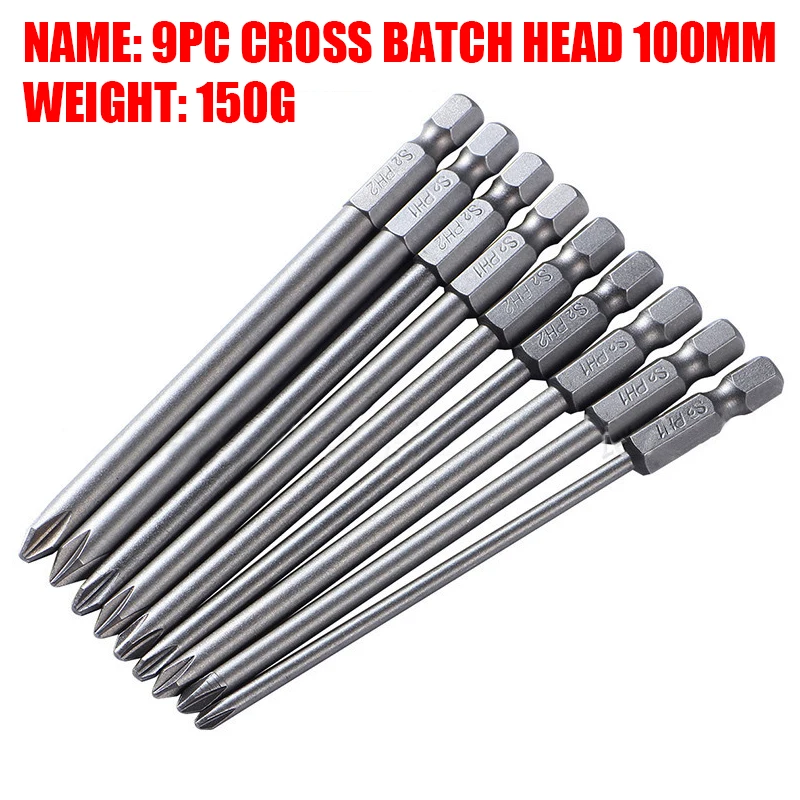 

9pcs Phillips Screwdriver Set Cross Batch Head S2 Alloy Steel 100mm Shank Magnetic Screw Driver Bit Set Hand Tools for Mechanic