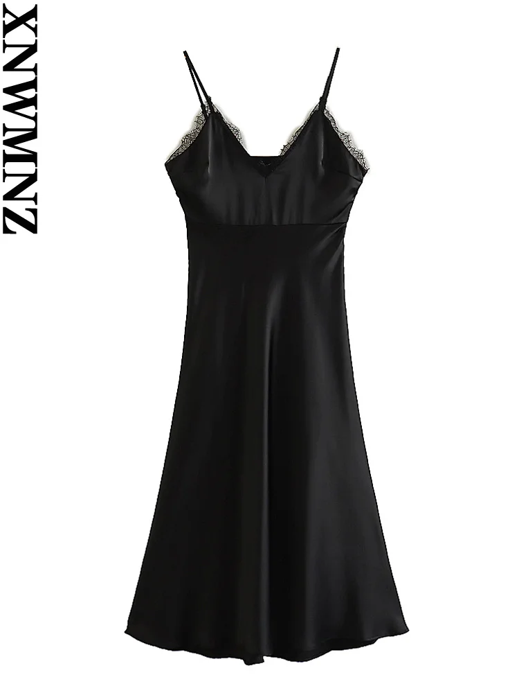 XNWMNZ 2023 Women's Fashion Satin Tank Top Dress Feminine V-neck lace lace thin shoulder strap Women's chic midi dress
XNWMNZ 2023 Women's Fashion Satin Tank Top Dress Feminine V-neck lace lace thin shoulder strap Women's chic midi dress