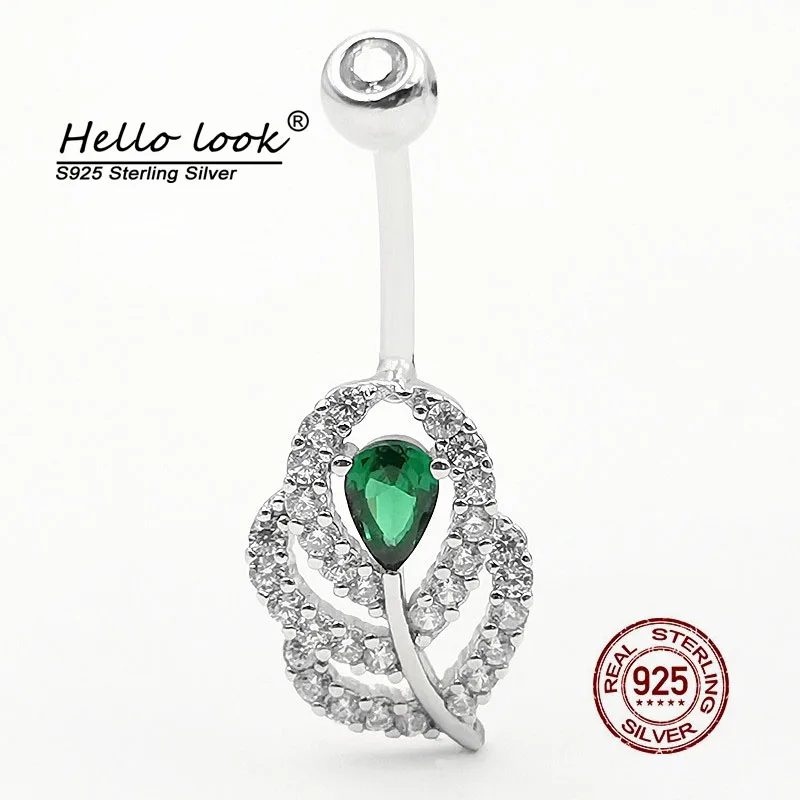 

Новое кольцо HelloLook для пупка с зеленым цирконом, кольцо для пирсинга живота, ювелирное изделие для пирсинга пупка из серебра 925 пробы