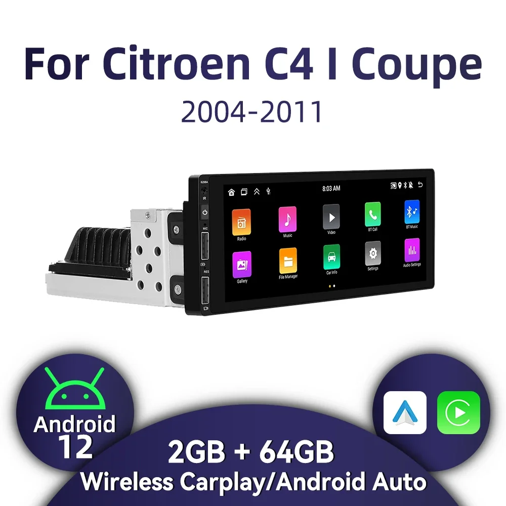 1-диночное радио Android для Citroen C4 I Coupe 2004-2011 автомагнитола Carplay Auto 6 86 дюйма стерео