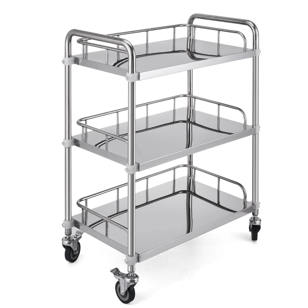 

Lab Rolling Cart 3 Shelves Shelf Stainless Steel Rolling Cart Catering Dental Utility Cart Commercial Wheel Dolly