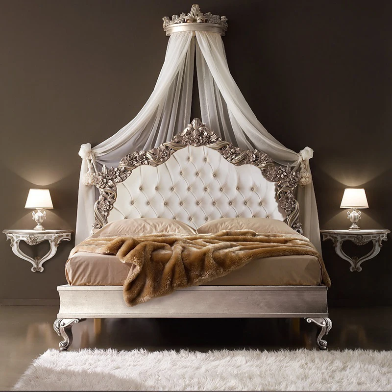 

Европейская итальянская Роскошная Резная Кровать из массива дерева вилла принцесса двуспальная кровать Свадебная кровать светильник роск...