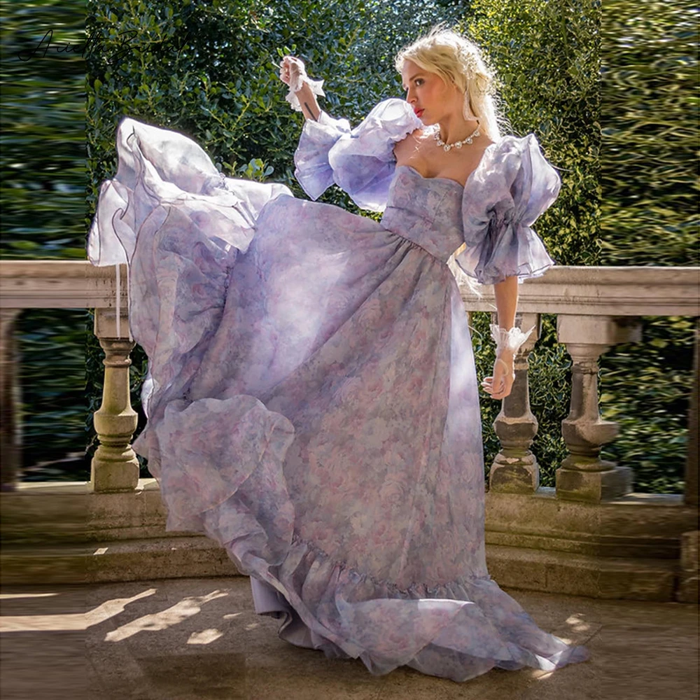 Arietta Lavender Floral Print Organza Maxi Prom Dresses Sweetheart Puff Sleeves Ruffles A-Line Prom Gowns Evening Party Dresses
Arietta Lavender Floral Print Organza Maxi Prom Dresses Sweetheart Puff Sleeves Ruffles A-Line Prom Gowns Evening Party Dresses