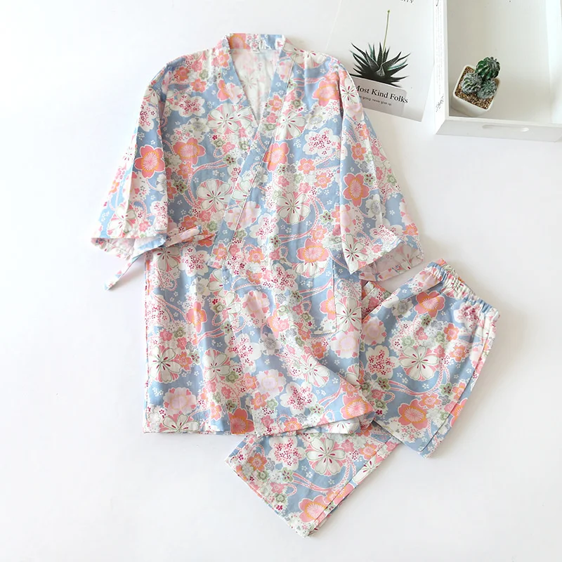 Japanese-style kimono cotton fresh style pajamas suit female casual spring and summer pajamas two-piece home service 
Japanese-style kimono cotton fresh style pajamas suit female casual spring and summer pajamas two-piece home service