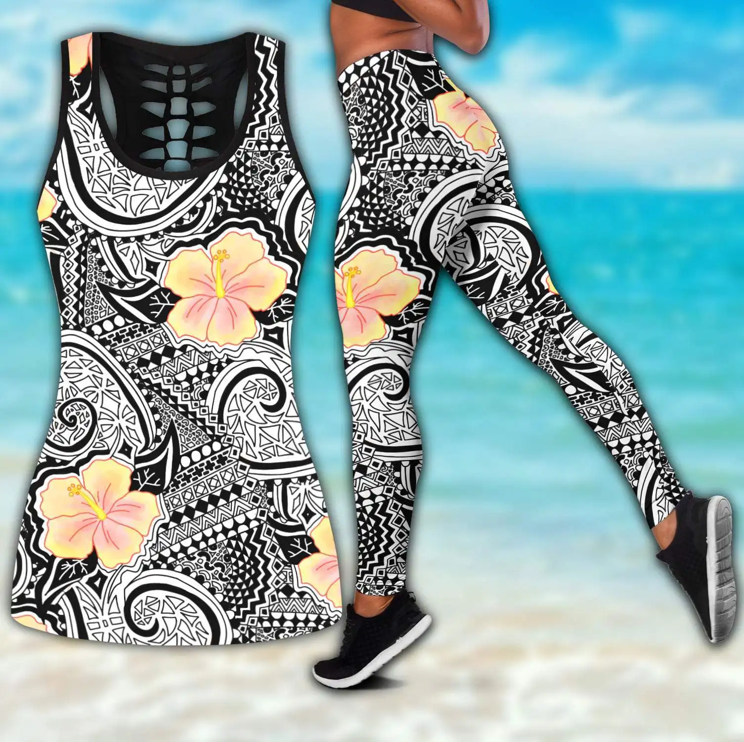 Amazing Polynesian Tattoo And Hibiscus 3D Printed Hollow Tank Top & Leggings Set Fitness Female Full Length Leggings DDT28
Amazing Polynesian Tattoo And Hibiscus 3D Printed Hollow Tank Top & Leggings Set Fitness Female Full Length Leggings DDT28