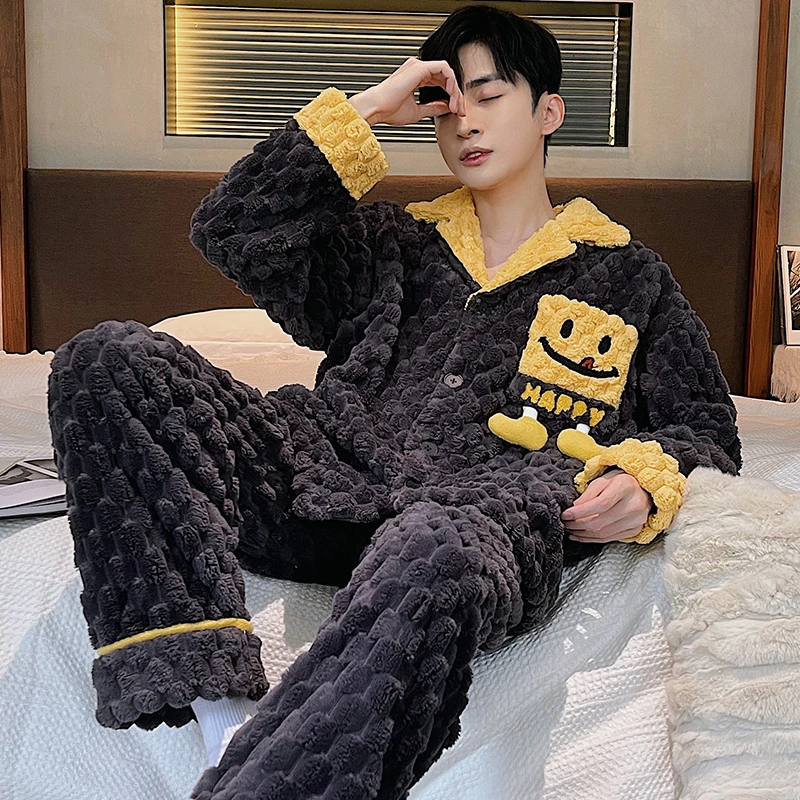 QUHENG Winter Cartoon Flannel Pajama Set for Young Men Fashion Long Sleeve Coral Velvet Pyjamas Suit Male Homewear Clothes
QUHENG Winter Cartoon Flannel Pajama Set for Young Men Fashion Long Sleeve Coral Velvet Pyjamas Suit Male Homewear Clothes