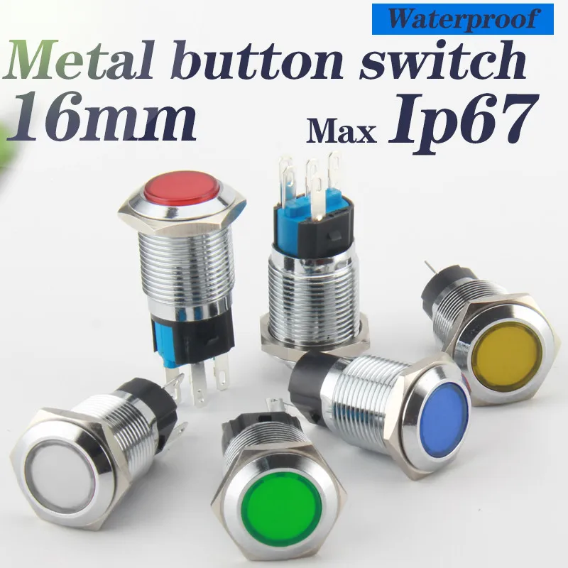 

16mm metal Push Button Switch 6v 12v 24v 3-220vLed Lamp Waterproof Momentary/latching self-reset/locking light RED GREEN white Y