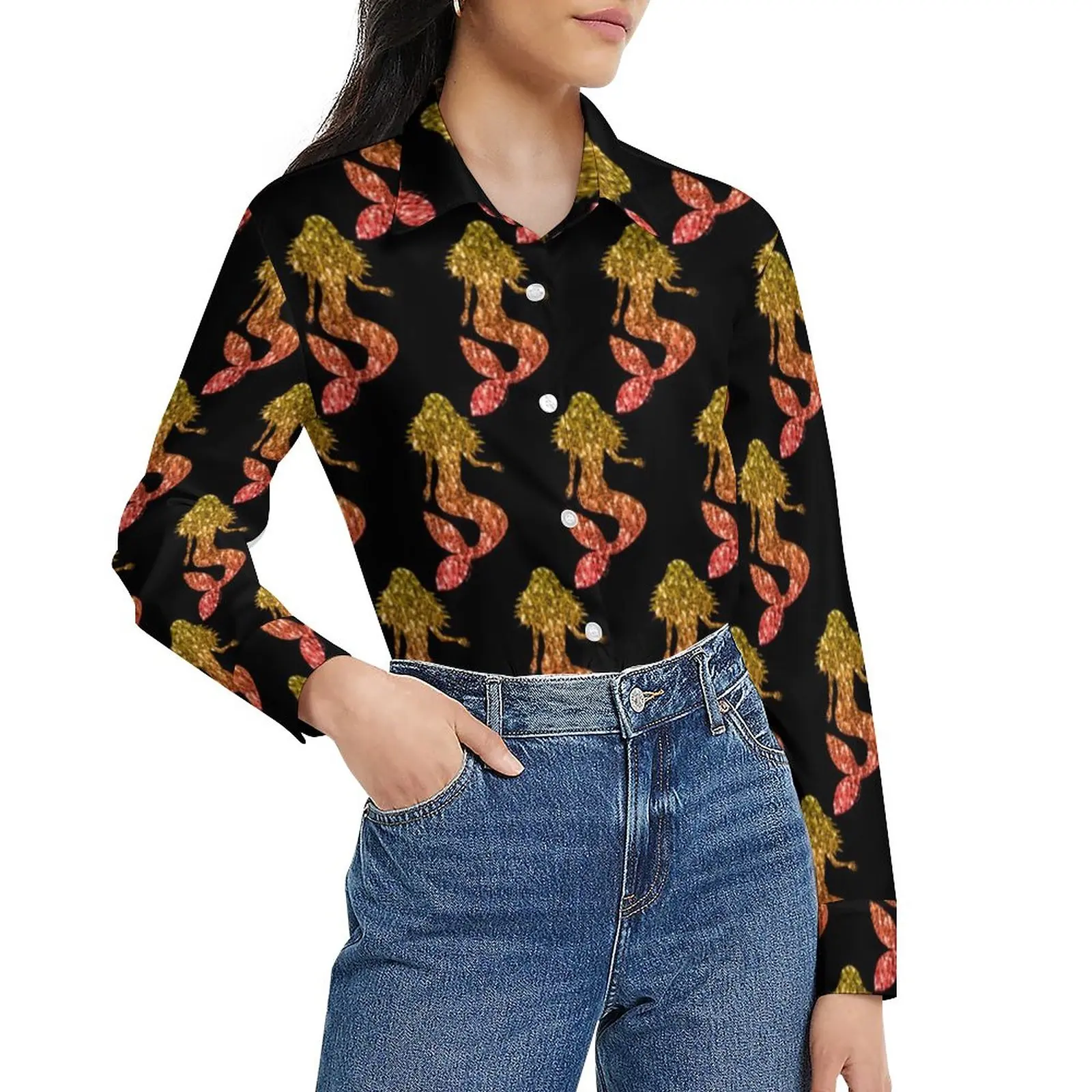 Cute Mermaid Blouse Female Ombre Sparkles Print Street Style Loose Blouses Long-Sleeve Office Shirt Graphic Clothes Big Size
Cute Mermaid Blouse Female Ombre Sparkles Print Street Style Loose Blouses Long-Sleeve Office Shirt Graphic Clothes Big Size
