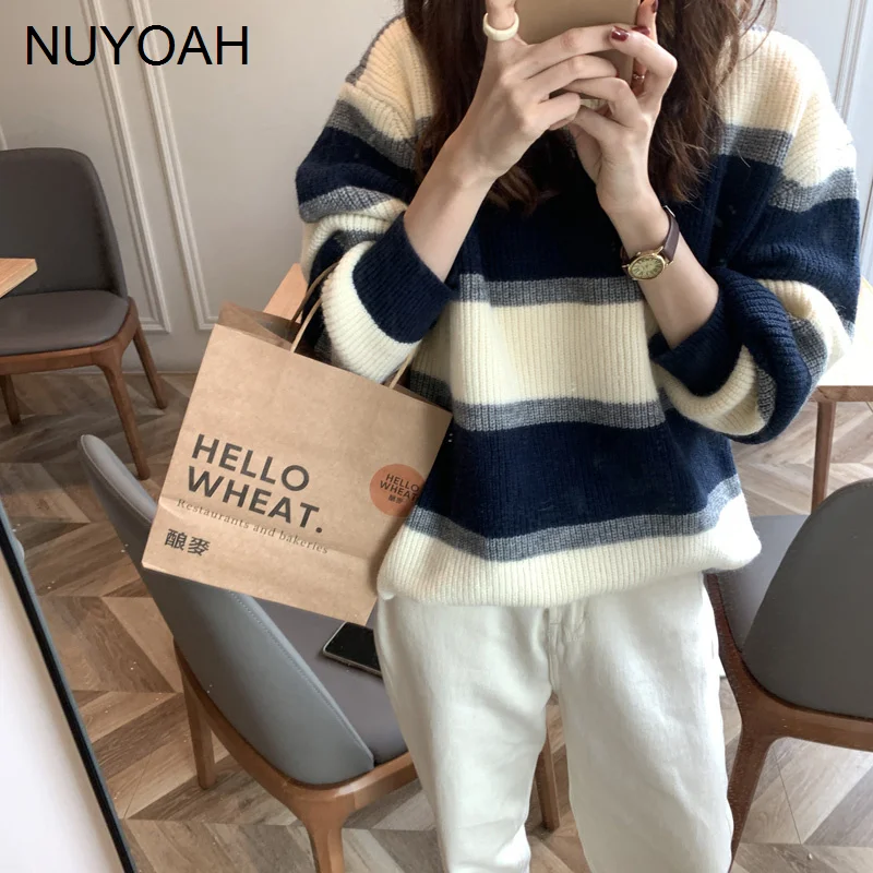 Pullover Stripe Sweater Women's Fall and Winter Outer Wear Knitted Top Loose and Lazy Style Coat Sweater.Kio
Pullover Stripe Sweater Women's Fall and Winter Outer Wear Knitted Top Loose and Lazy Style Coat Sweater.Kio