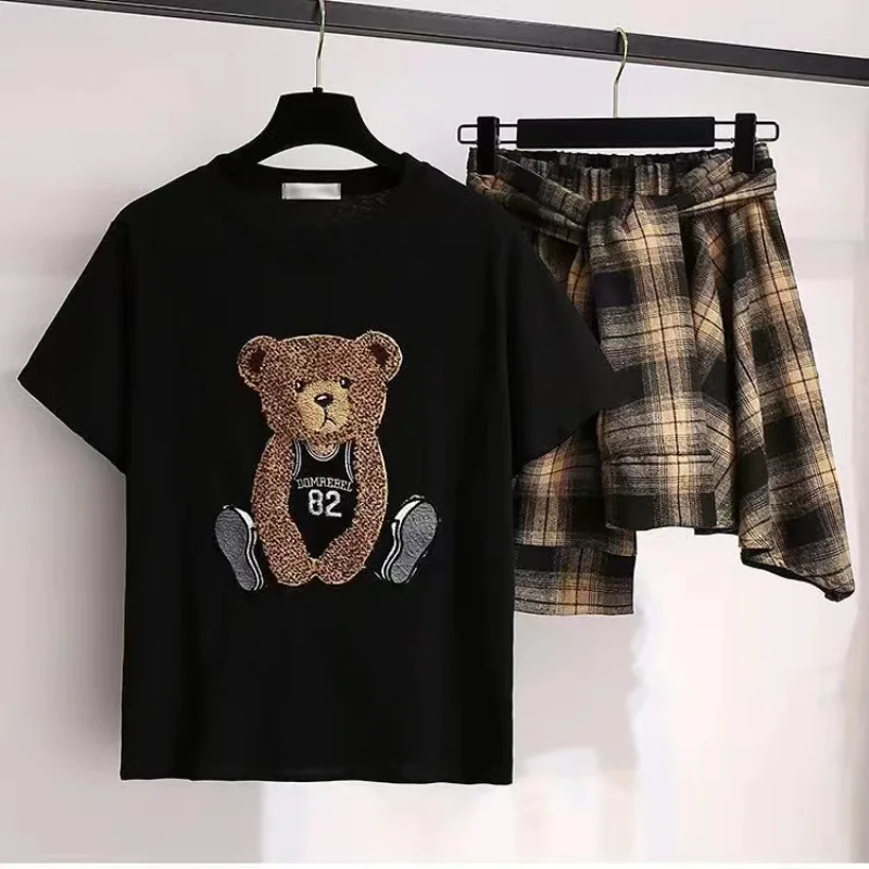 Junior Girl Clothing Summer Short Sleeve T-Shirt Plaid Skirt 2pcs Set Teenage Cartoon Bear Top and Bottom Suit Child Loungewear
Junior Girl Clothing Summer Short Sleeve T-Shirt Plaid Skirt 2pcs Set Teenage Cartoon Bear Top and Bottom Suit Child Loungewear