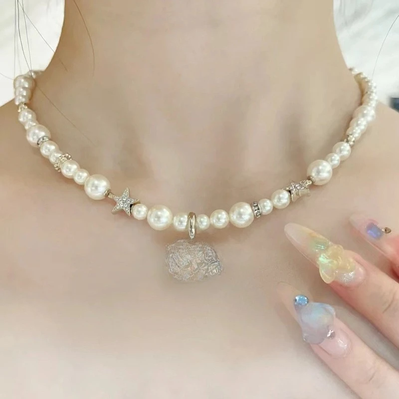 

Женское дизайнерское ожерелье с искусственным жемчугом и подвеской в виде звезды, новинка 2023, популярное Брендовое винтажное ожерелье с бриллиантами, роскошные ювелирные изделия, подарок для женщин