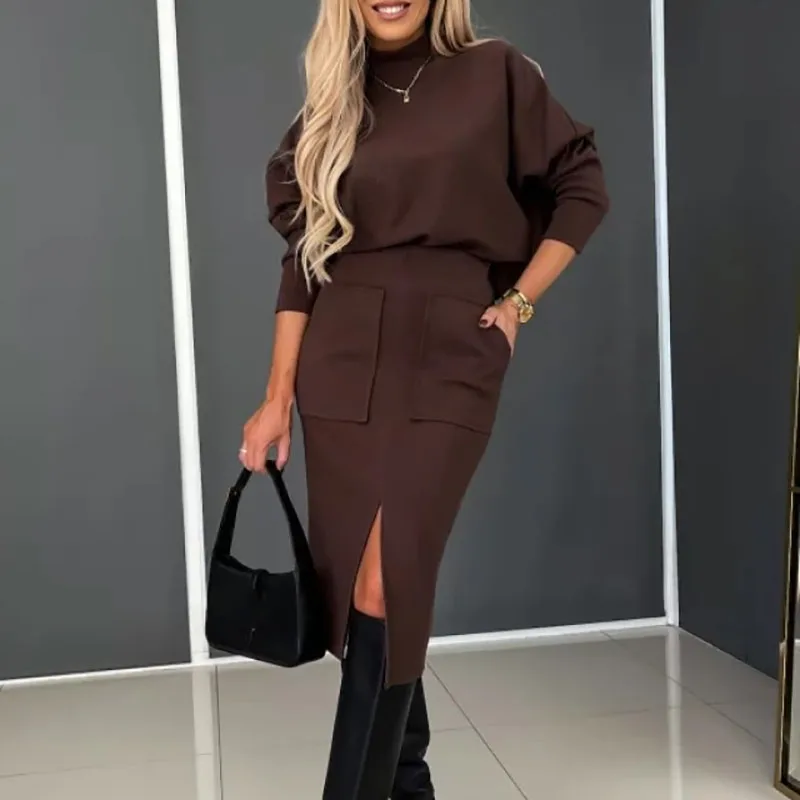 New Women Outfits Two Sets Casual Turtleneck Knitted Sweater & Pocket Split Skirts Suit Autumn Winter Long Sleeve Solid Warm Set
New Women Outfits Two Sets Casual Turtleneck Knitted Sweater & Pocket Split Skirts Suit Autumn Winter Long Sleeve Solid Warm Set