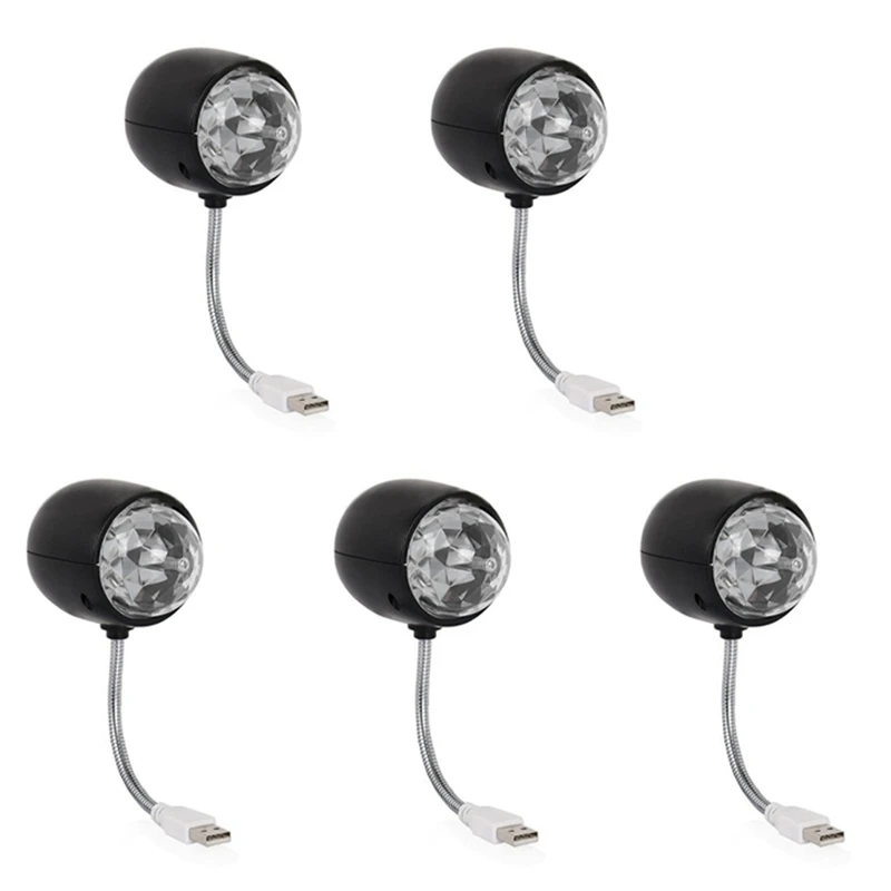 

5X USB Disco Ball Lamp, Rotating RGB Colored LED Stage Lighting Party Bulb With 3W Book Light, USB Powered (Black)