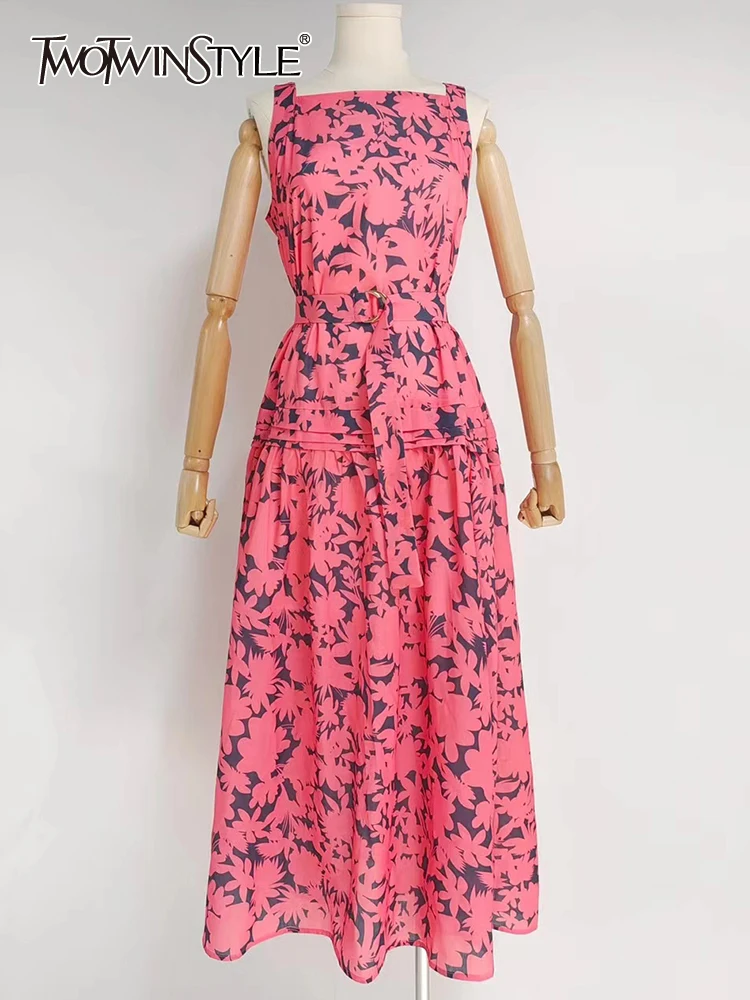 TWOTWINSTYLE Print Sling Dress For Women Square Collar Sleeveless High Waist Colorblock Midi Dresses Female Summer Clothing New 
TWOTWINSTYLE Print Sling Dress For Women Square Collar Sleeveless High Waist Colorblock Midi Dresses Female Summer Clothing New