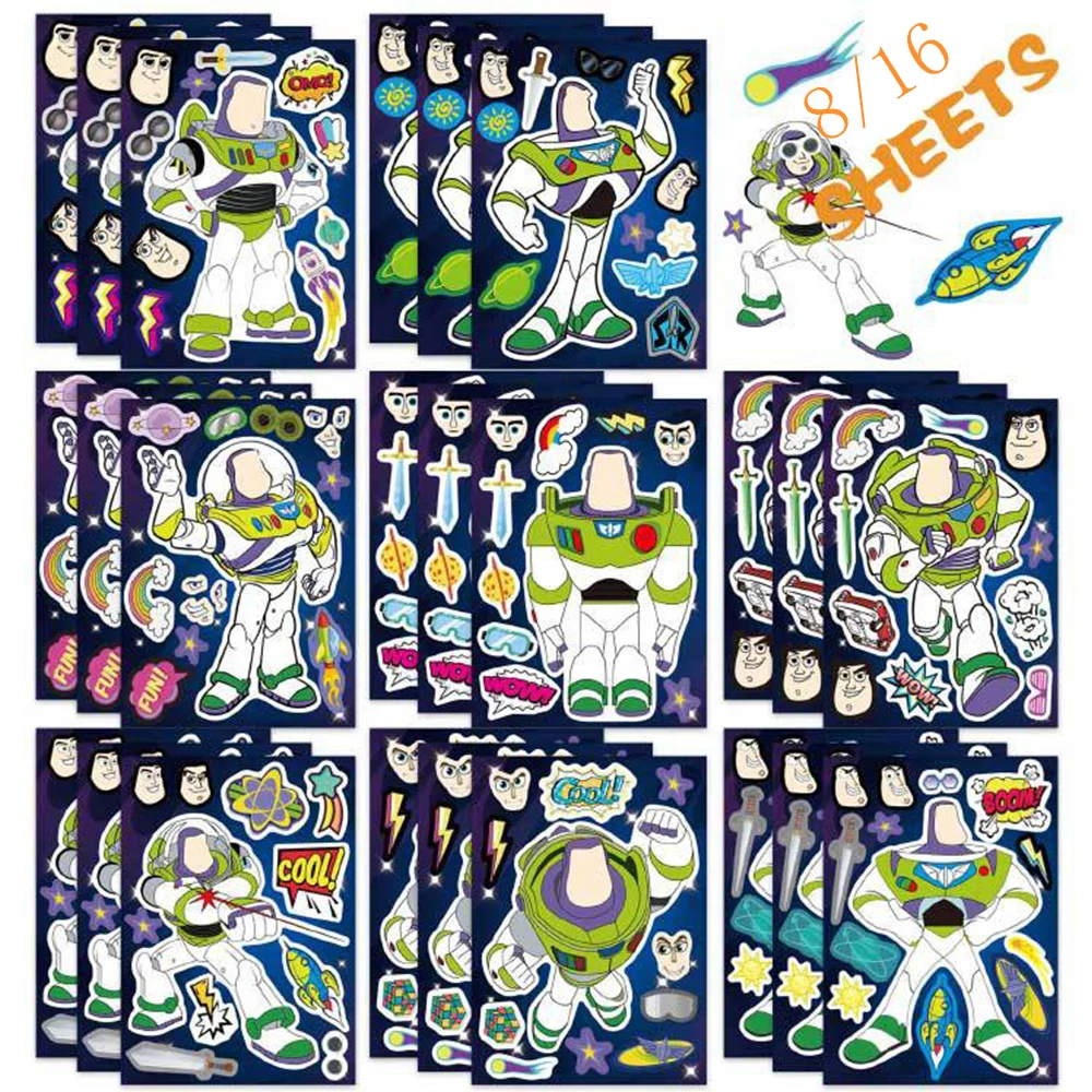 8/16Sheets Disney Toy Story Buzz Lightyear Puzzle Stickers Kids Make A Face DIY Game Children Cartoon Jigsaw Education Toys Gift
8/16Sheets Disney Toy Story Buzz Lightyear Puzzle Stickers Kids Make A Face DIY Game Children Cartoon Jigsaw Education Toys Gift