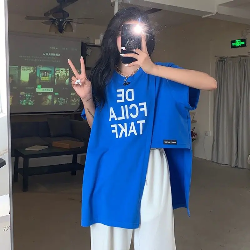 Summer Mid Length Top Fat Mm Extra Large 300kg Design Letter Print Side Slit Short Sleeve T-shirt Graphic T Shirts for Women
Summer Mid Length Top Fat Mm Extra Large 300kg Design Letter Print Side Slit Short Sleeve T-shirt Graphic T Shirts for Women