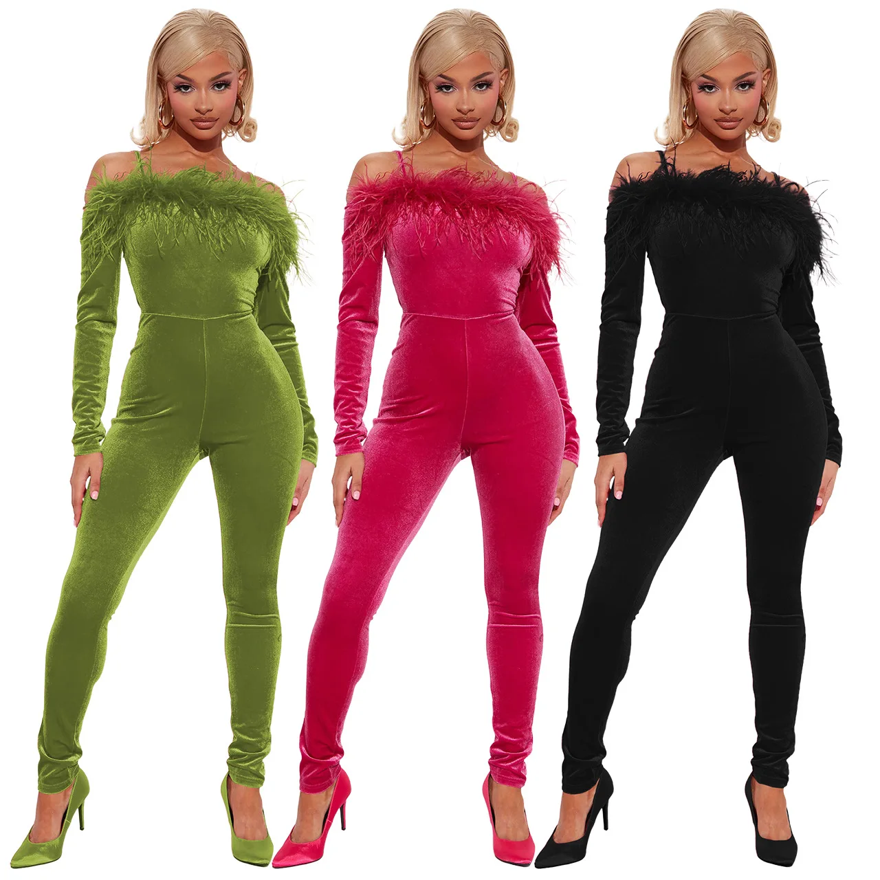 Fashion New Collection Sexy Bodycon Jumpsuit 2022 Autumn Winter Velvet Feather Off Shoulder Slim Elegant Jumpsuit Women
Fashion New Collection Sexy Bodycon Jumpsuit 2022 Autumn Winter Velvet Feather Off Shoulder Slim Elegant Jumpsuit Women