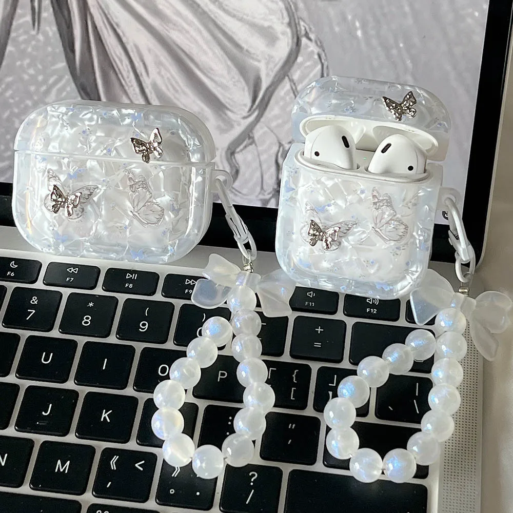 Чехол с металлической текстурой в виде бабочки для наушников Apple AirPods 4 Pro 2nd 1 2