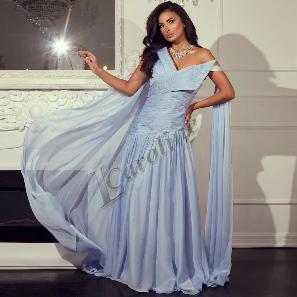 

Caroline Chiffon Elegant V-Neck Simple Evening Gowns For Women Dubai Pleat Off The Shoulder Made To Order Vestido De Fiesta