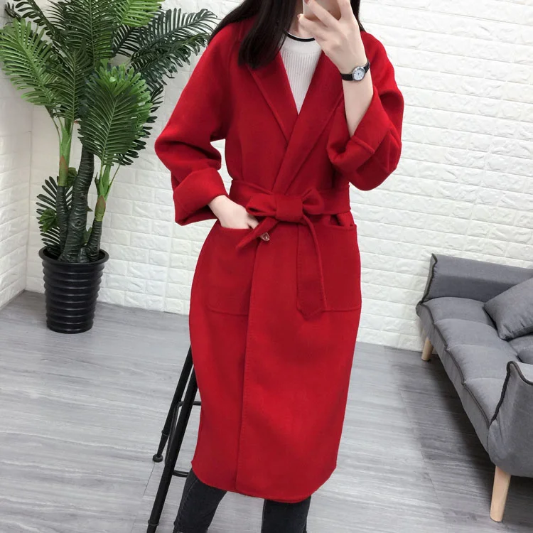 European and American high-end thin goods, Chinese red long pure handmade double-sided cashmere coat, women's wool coat
European and American high-end thin goods, Chinese red long pure handmade double-sided cashmere coat, women's wool coat