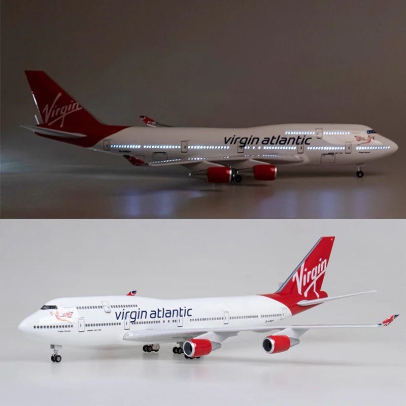 

47CM Virgin Atlantic 747 Plane Model Toy B747 Aircraft British Airline Model W Light and Wheel Landing Gear Diecast Resin Toy